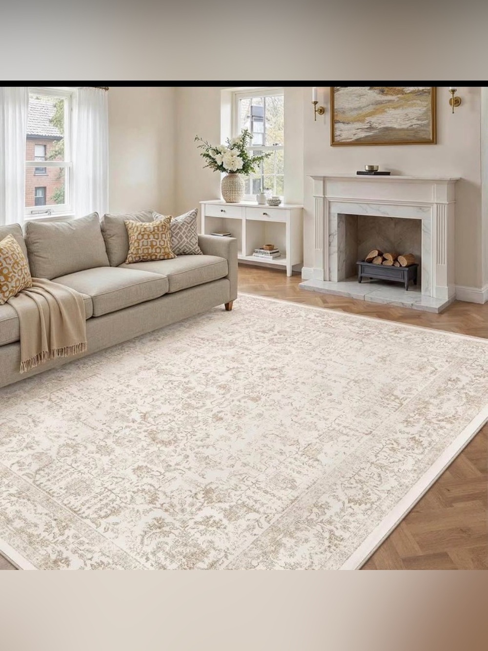Beige 8x10 Machine Washable Area Rug